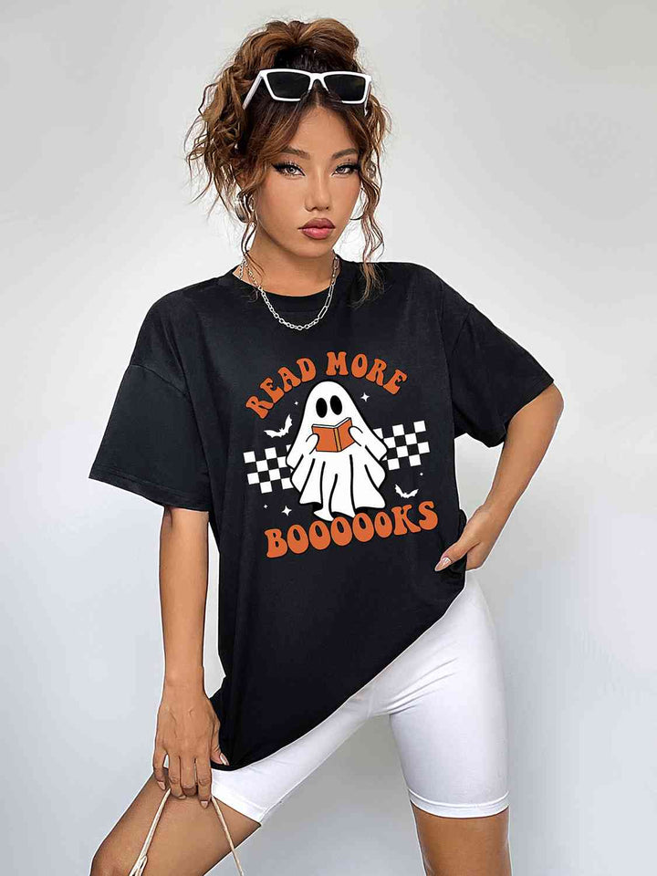 Round Neck Short Sleeve Ghost Graphic T-Shirt | 1mrk.com