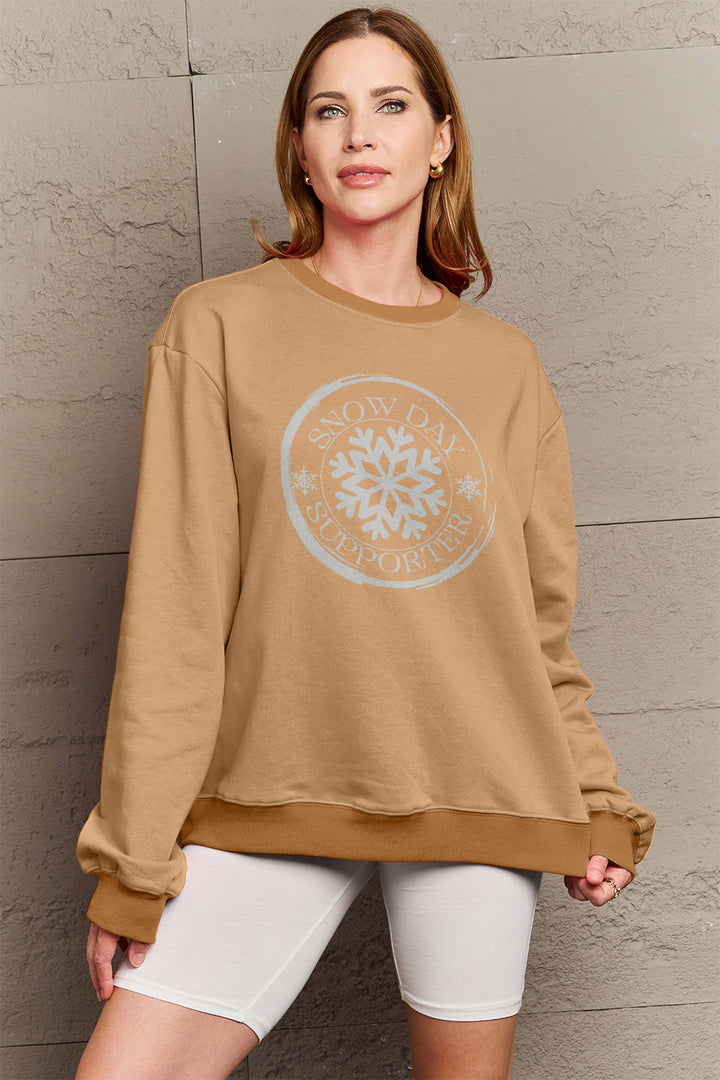 Simply Love Full Size SNOW DAY SUPPORTER Round Neck Sweatshirt | Trendsi