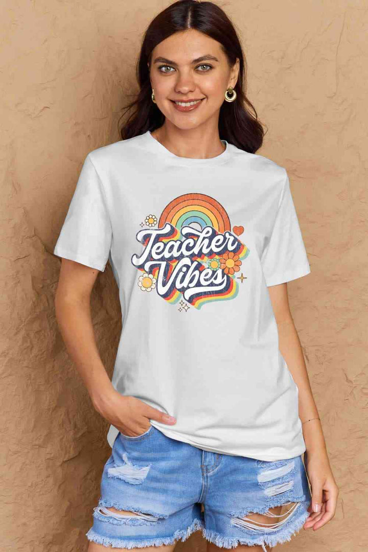 Simply Love Full Size TEACHER VIBES Graphic Cotton T-Shirt | 1mrk.com