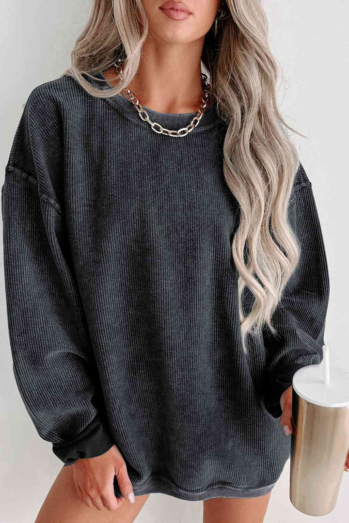 Round Neck Dropped Shoulder Sweatshirt |1mrk.com