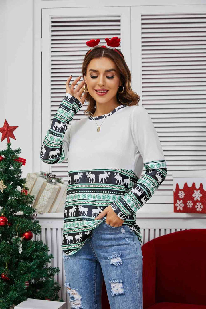 Printed Round Neck Long Sleeve T-Shirt | 1mrk.com