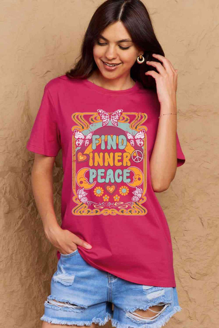 Simply Love Full Size FIND INNER PEACE Graphic Cotton T-Shirt | 1mrk.com