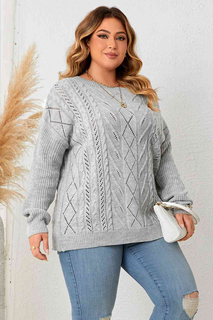 Plus Size Cold Shoulder Asymmetrical Cable-Knit Top | 1mrk.com