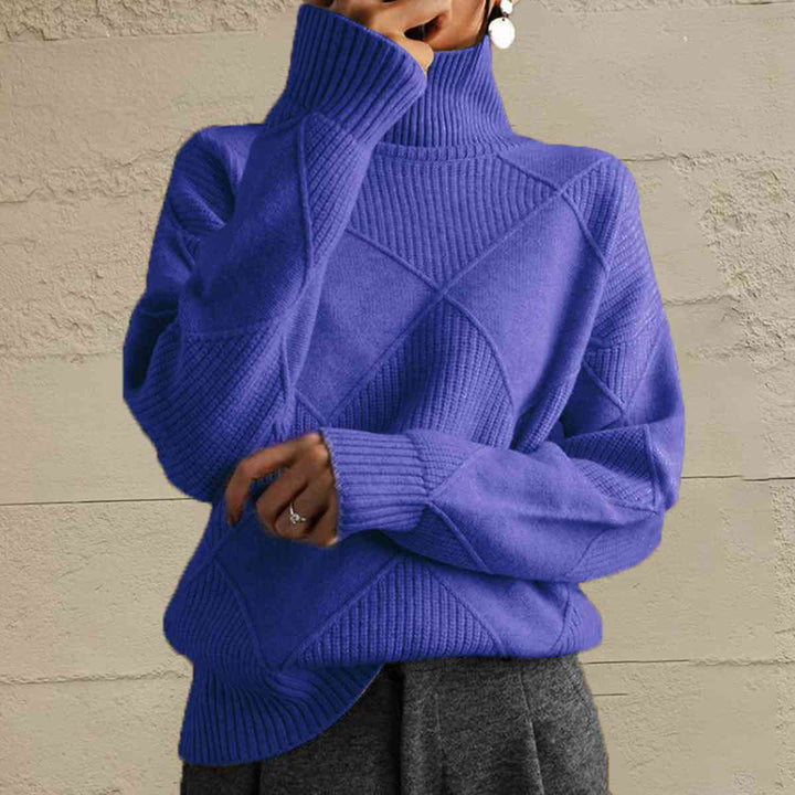 Geometric Turtleneck Long Sleeve Sweater |1mrk.com