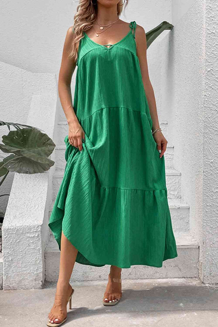 Tie-Shoulder Tiered Maxi Dress |1mrk.com