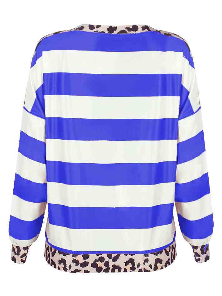 Striped Leopard Long Sleeves Top | 1mrk.com