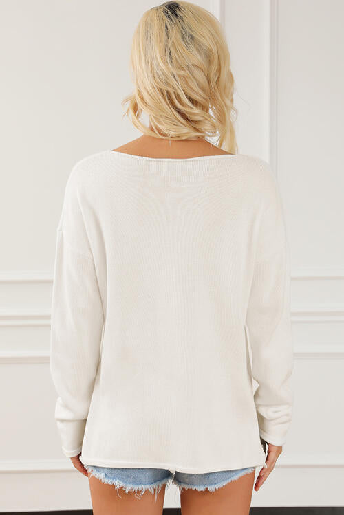 CHAMPAGNE PLEASE Long Sleeve Slit Sweater |1mrk.com