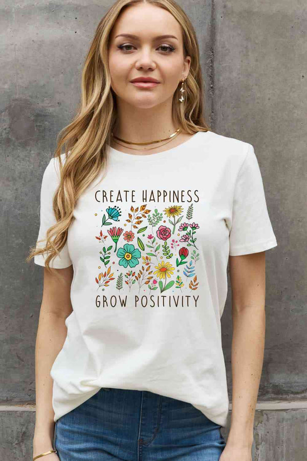 Simply Love Full Size CREATE HAPPINESS GROW POSITIVITY Graphic Cotton Tee | 1mrk.com