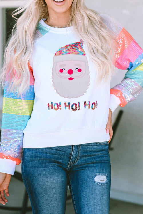 Santa Sequin Long Sleeve Sweatshirt |1mrk.com