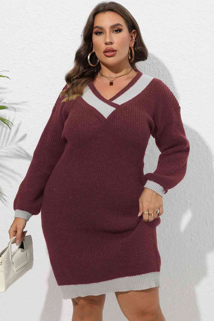 Plus Size Long Sleeve Sweater Dress |1mrk.com