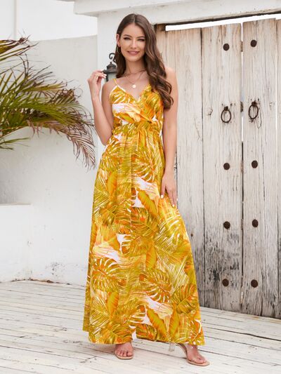 Printed Surplice Spaghetti Strap Dress |1mrk.com