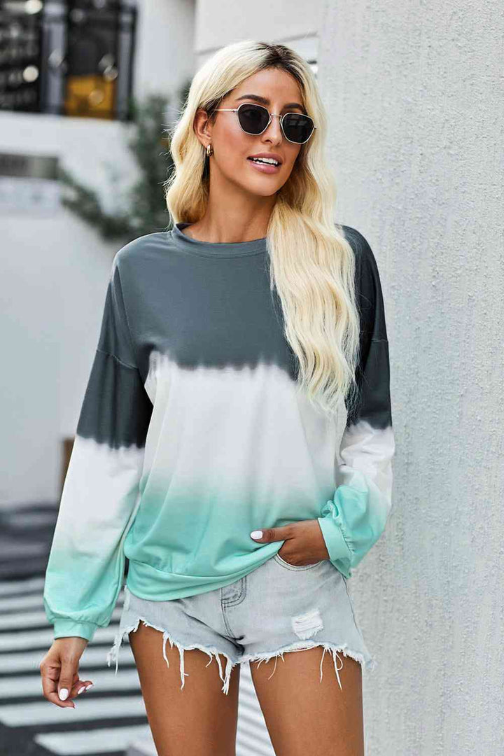 Tie-Dye Drop Shoulder Round Neck Sweatshirt |1mrk.com