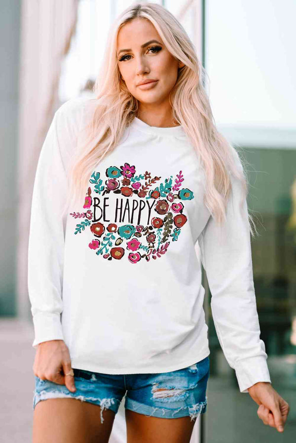 Simply Love BE HAPPY Graphic Round Neck Tee | 1mrk.com