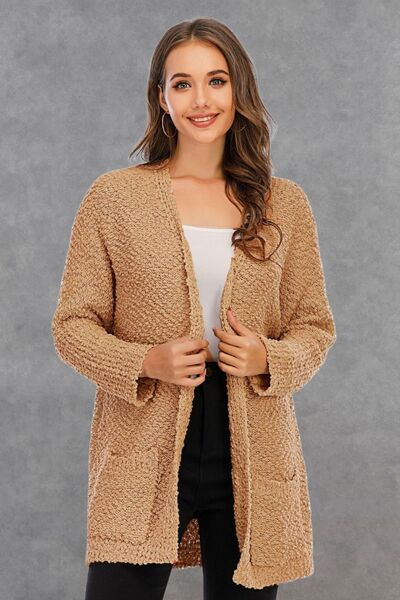 Pocketed Open Front Long Sleeve Cardigan |1mrk.com