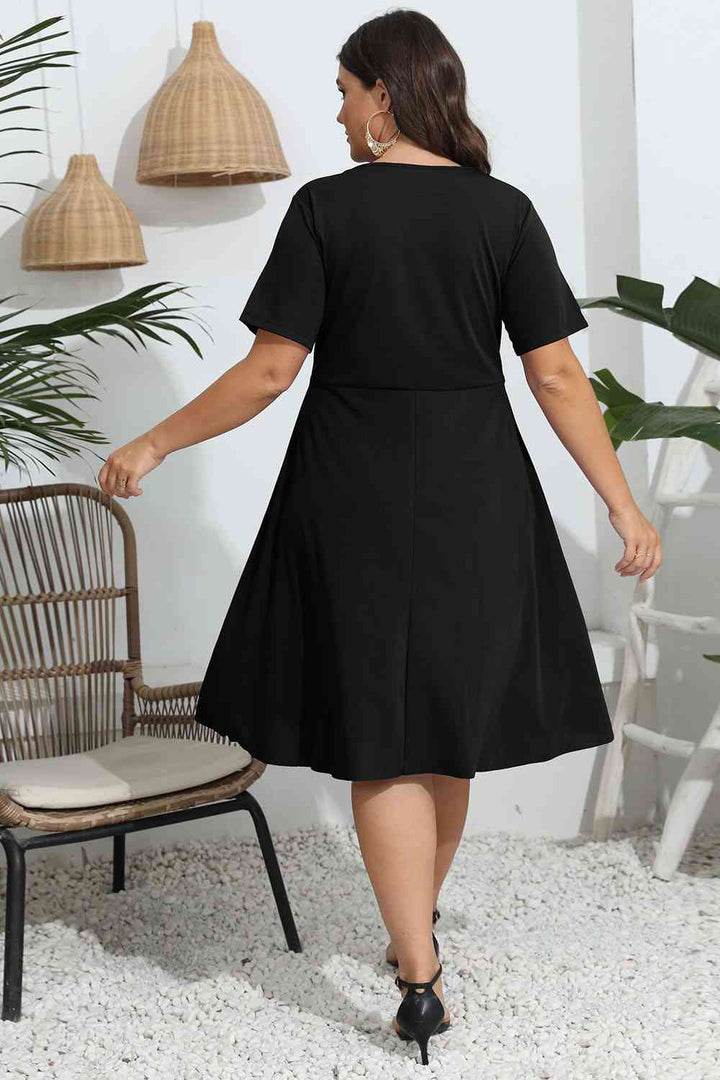 Plus Size Round Neck Openwork Dress |1mrk.com