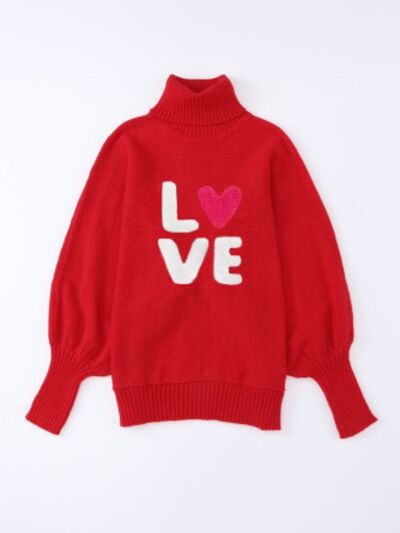 LOVE Turtleneck Batwing Sleeve Sweater |1mrk.com