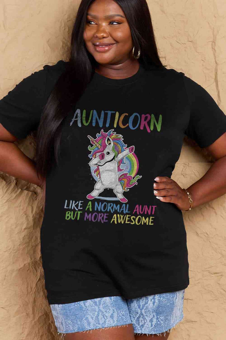 Simply Love Full Size AUNTICORN LIKE A NORMAL AUNT BUT MORE AWESOME Graphic Cotton Tee | 1mrk.com