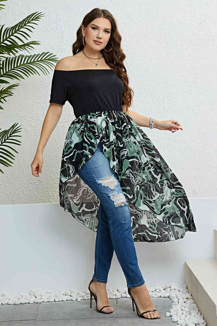 Plus Size Off-Shoulder Asymmetrical Hem Dress |1mrk.com