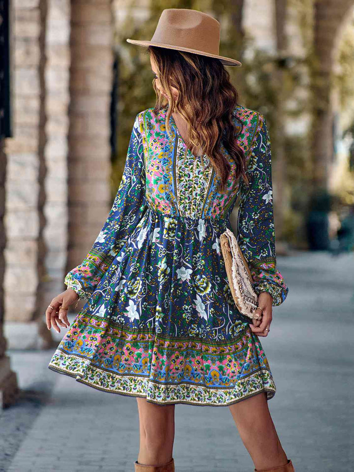 Bohemian V-Neck Long Sleeve Dress |1mrk.com