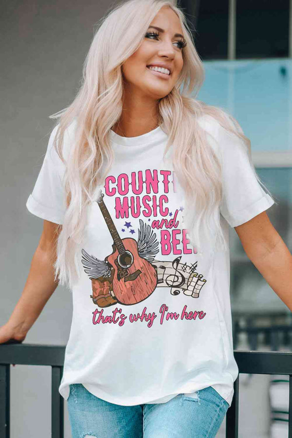 COUNTRY MUSIC & BEER Round Neck Tee | 1mrk.com