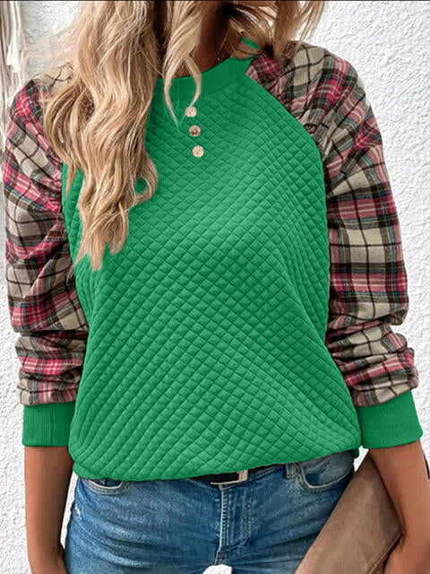 Plaid Round Neck Sweatshirt |1mrk.com