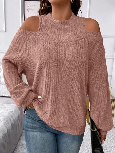 Round Neck Cold Shoulder Sweater | Trendsi