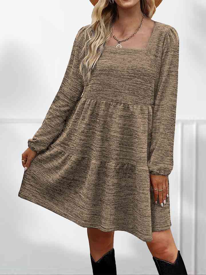 Square Neck Long Sleeve Dress | 1mrk.com