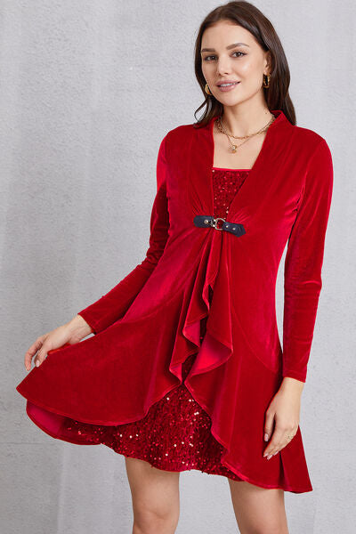 Sequin Ruffle Hem Long Sleeve Mini Dress |1mrk.com