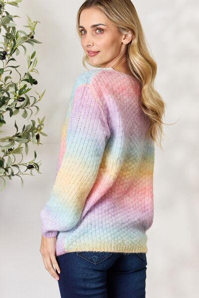 BiBi Rainbow Gradient Crochet Deetail Sweater |1mrk.com