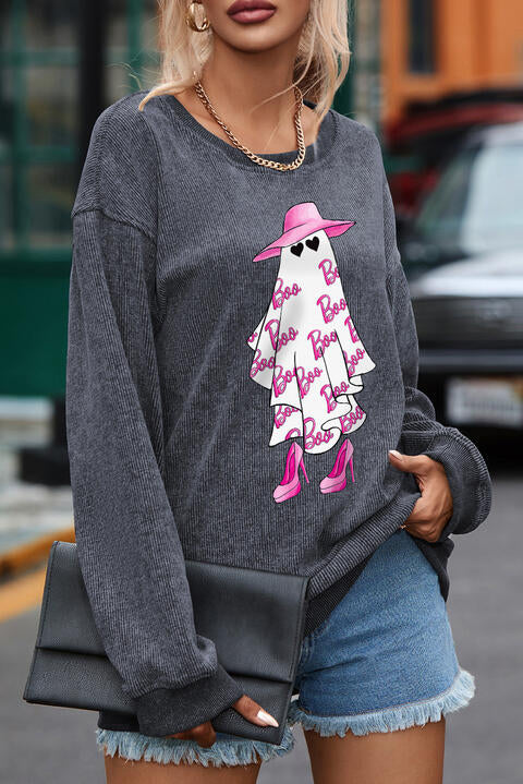 BOO Ghost Graphic Drop Shoulder Sweatshirt |1mrk.com