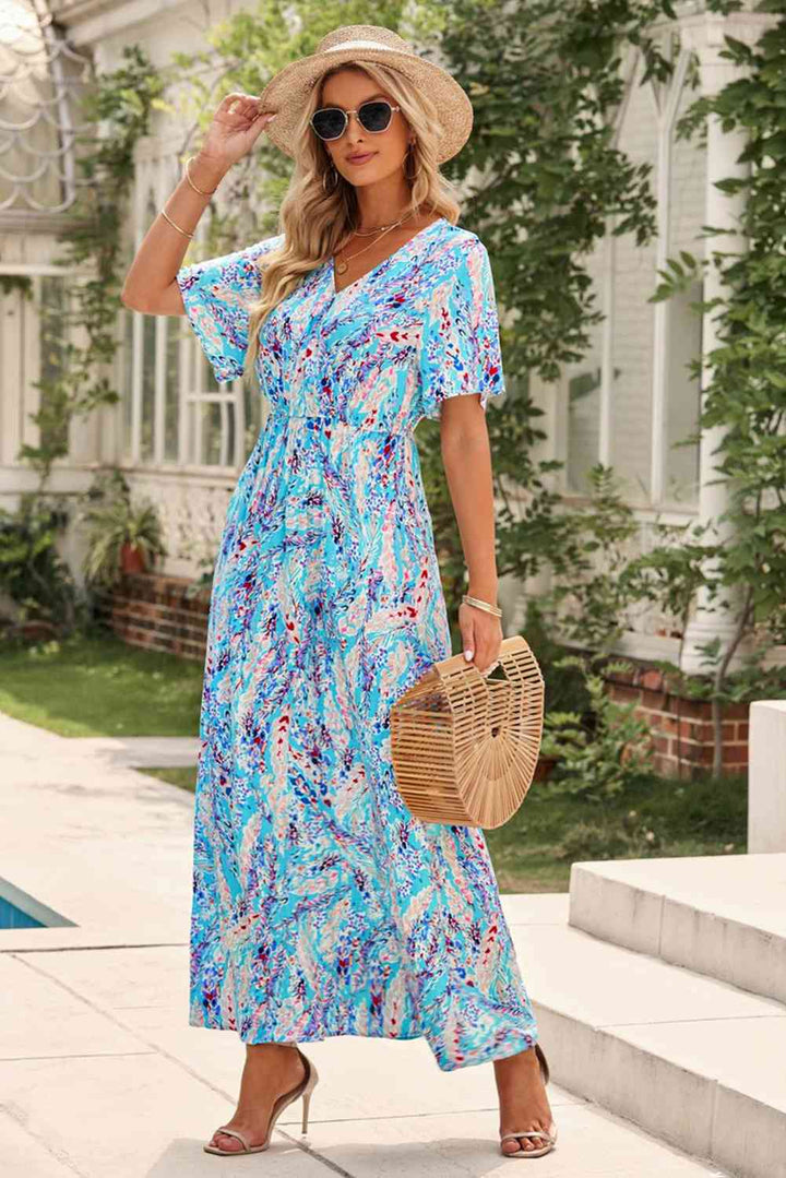 Multicolored V-Neck Maxi Dress |1mrk.com