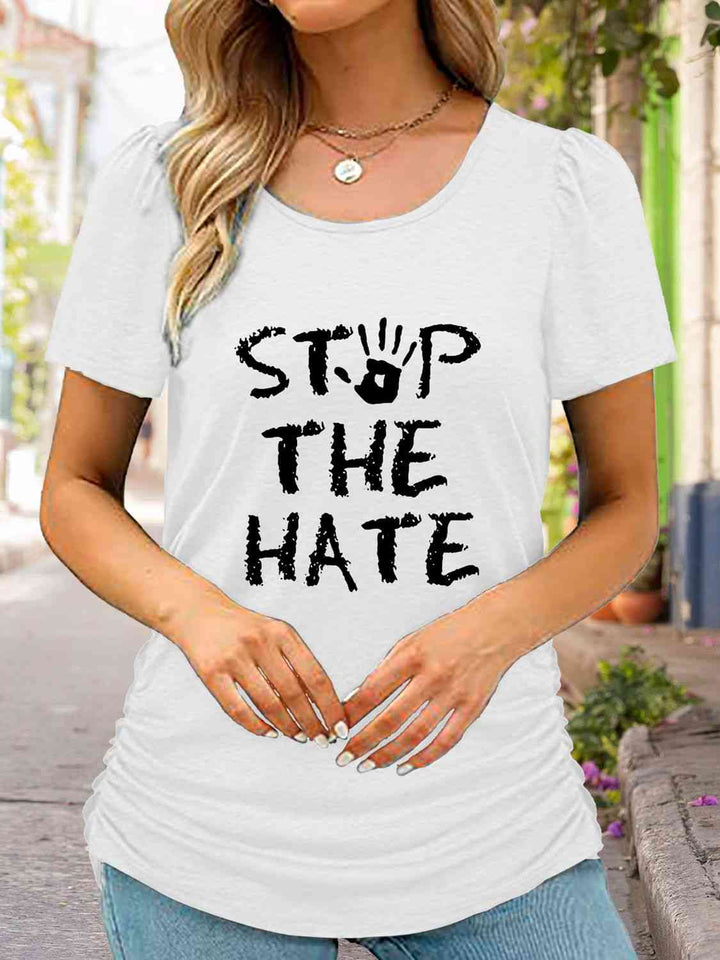 Round Neck Short Sleeve STOP THE HATE Graphic T-Shirt | 1mrk.com