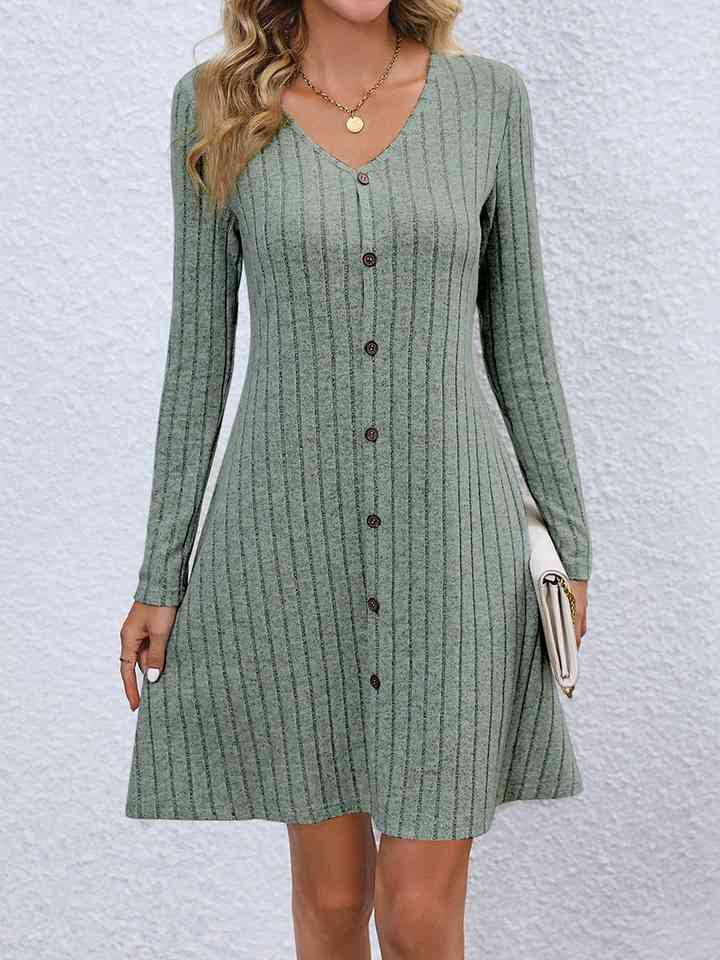 V-Neck Long Sleeve Mini Dress |1mrk.com