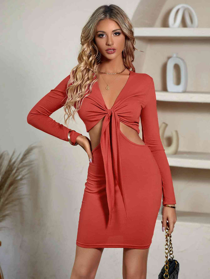 Cutout Twisted Front Plunge Neck Mini Dress |1mrk.com