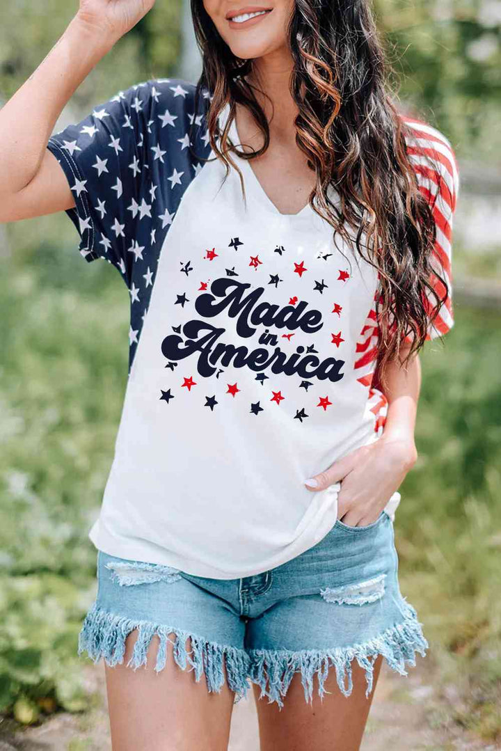 Stars and Stripes V-Neck Tee Shirt | 1mrk.com