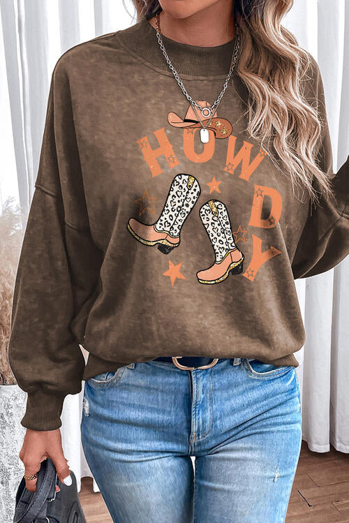 HOWDY Round Neck Drop Shoulder Sweatshirt |1mrk.com