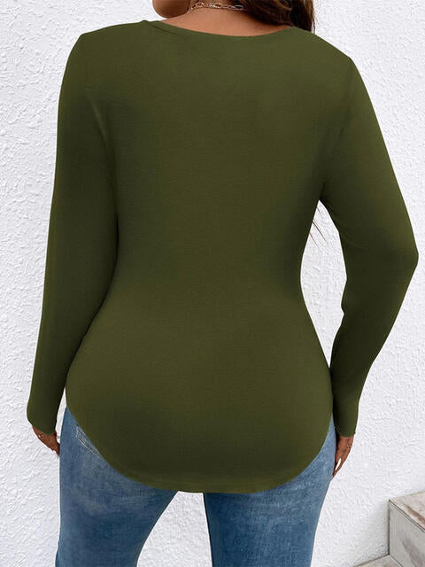 Plus Size V-Neck Long Sleeve T-Shirt | 1mrk.com