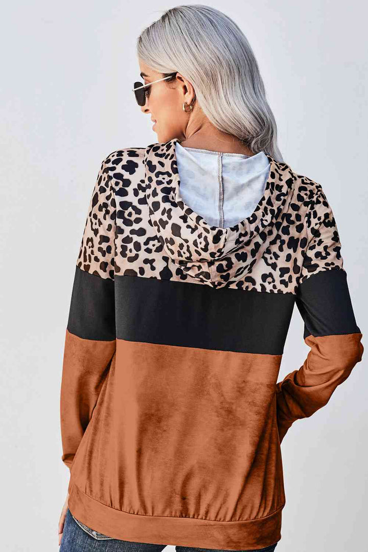 Leopard Color Block Hoodie | 1mrk.com