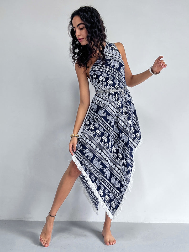 Fringe Printed Single Shoulder Dress | Trendsi