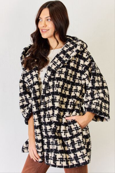 J.NNA Fuzzy Plaid Waist Tie Hooded Robe Cardigan |1mrk.com