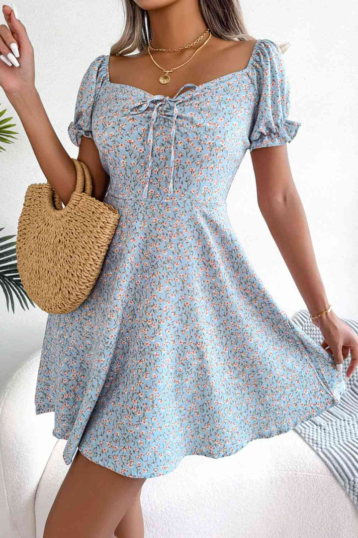 Ditsy Floral Drawstring A-Line Dress |1mrk.com