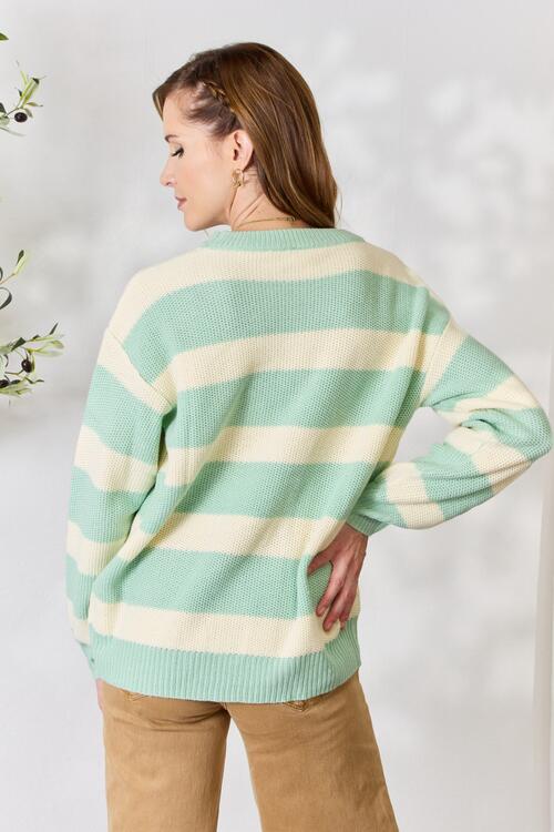 Sew In Love Full Size Contrast Striped Round Neck Sweater |1mrk.com