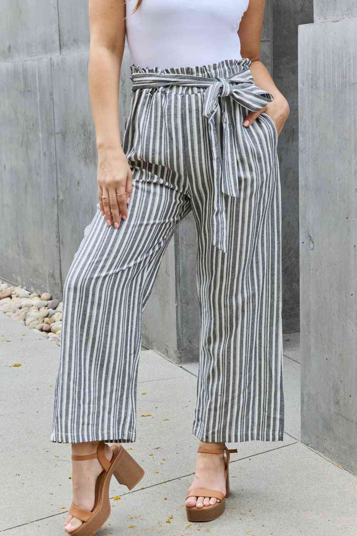 Heimish Find Your Path Full Size Paperbag Waist Striped Culotte Pants | 1mrk.com