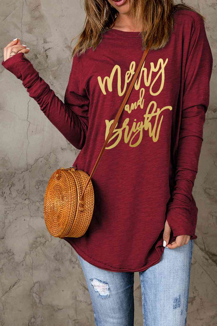 MERRY AND BRIGHT Graphic Long Sleeve T-Shirt | 1mrk.com