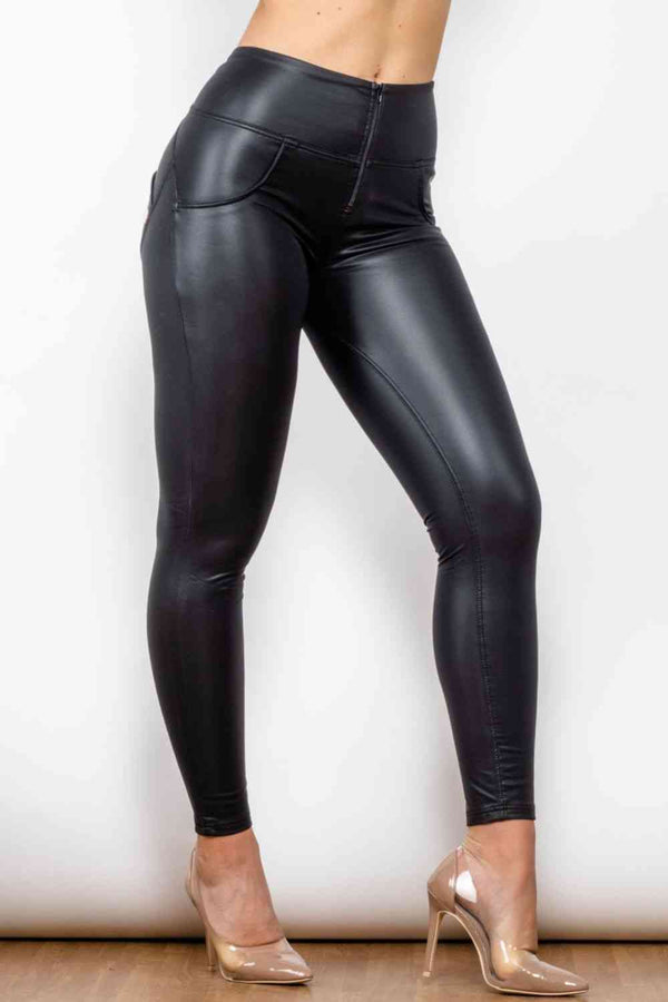 Full Size PU Leather Zip Detail Leggings |1mrk.com