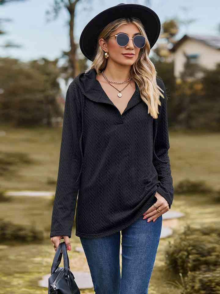 Cable-Knit Hooded Blouse |1mrk.com