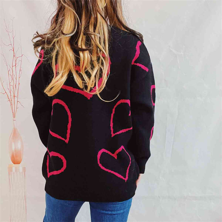 Heart Pattern Long Sleeve Sweater |1mrk.com