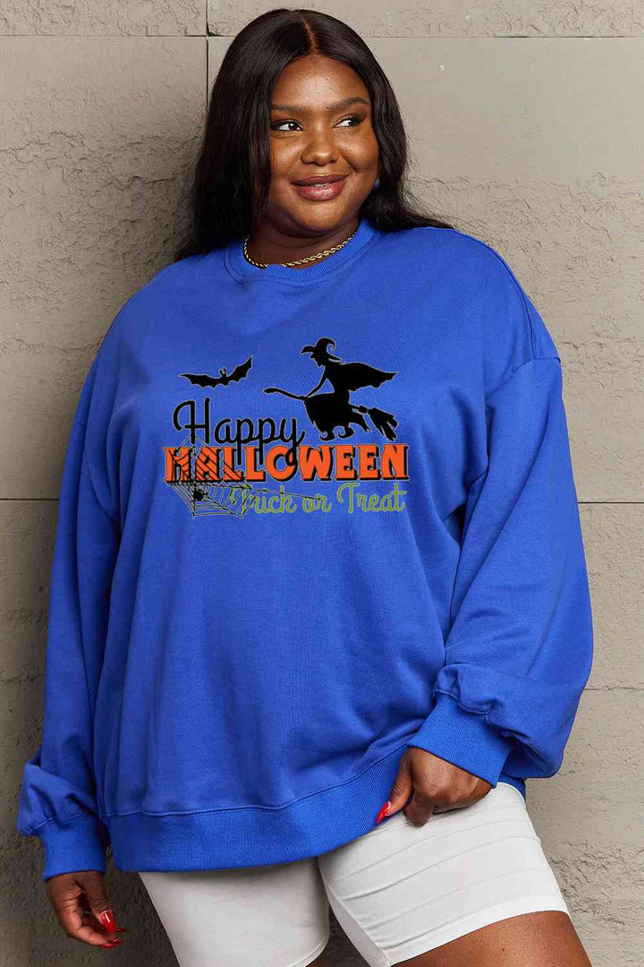 Simply Love Full Size HAPPY HALLOWEEN TRICK OR TREAT Graphic Sweatshirt |1mrk.com