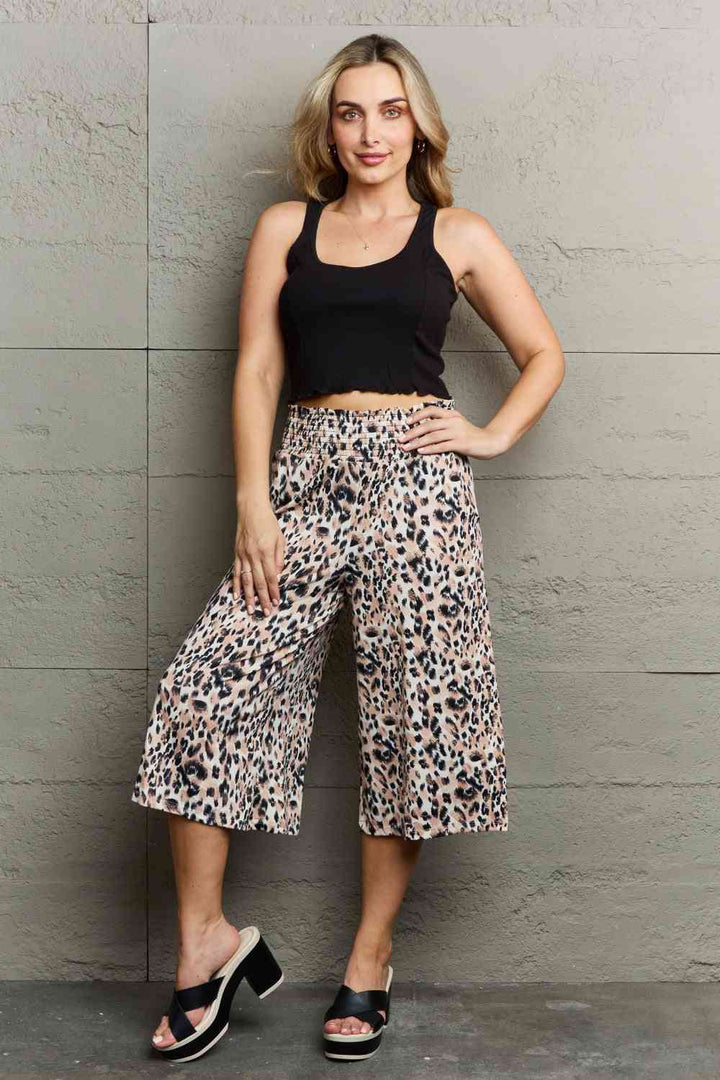 Ninexis Leopard High Waist Flowy Wide Leg Pants with Pockets |1mrk.com