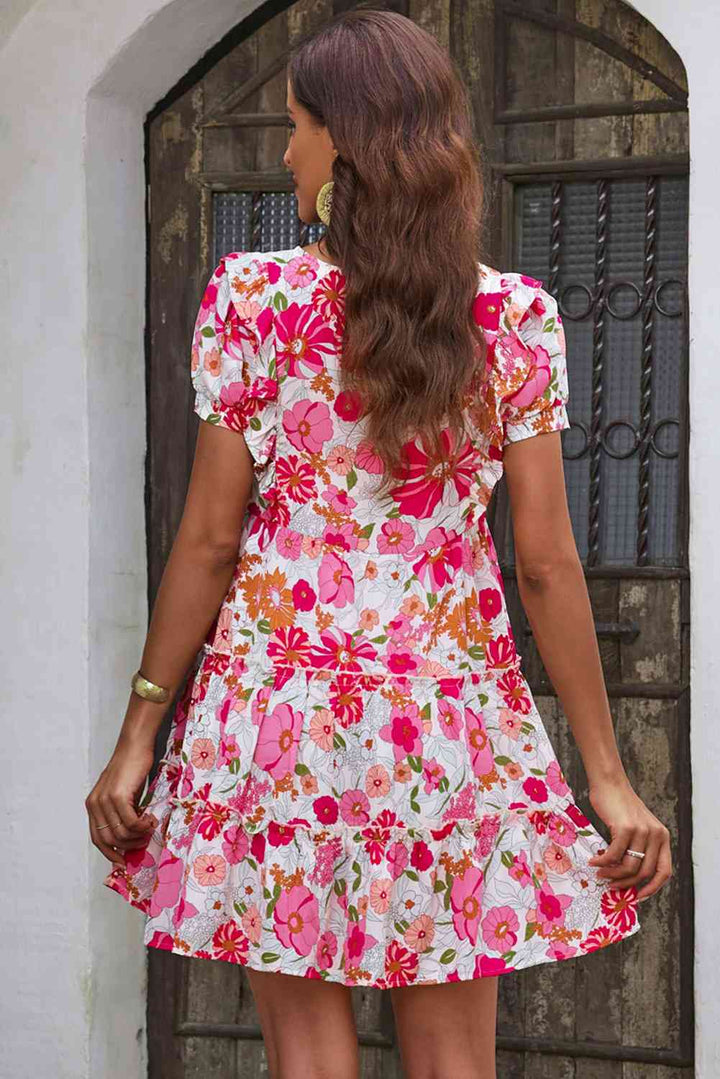 Floral V-Neck Short Sleeve Dress | 1mrk.com